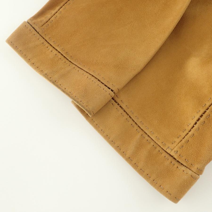 HERMES エルメス ベルト付 ラムレザー スエード ノーカラー ジャケット