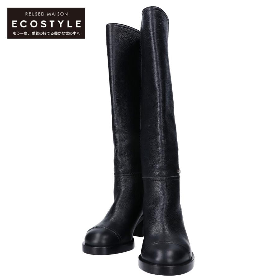 美品 CHANEL シャネル ロングブーツ ヒール レザー35 1/2 黒 【公式通販】