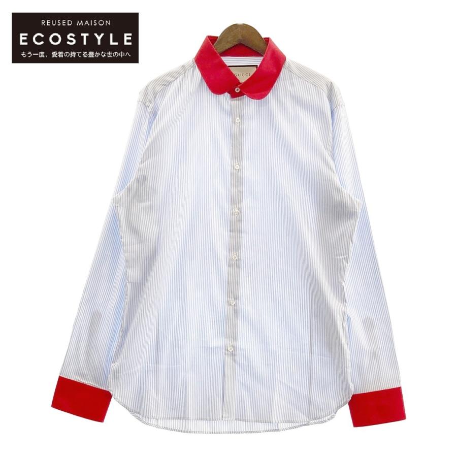 GUCCI（グッチ） 495343 ブルー×レッド バイカラー ストライプシャツ