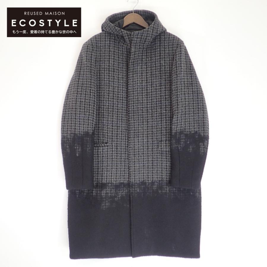 PRADA（プラダ） グレー フード付き チェック柄 コート グレー 50