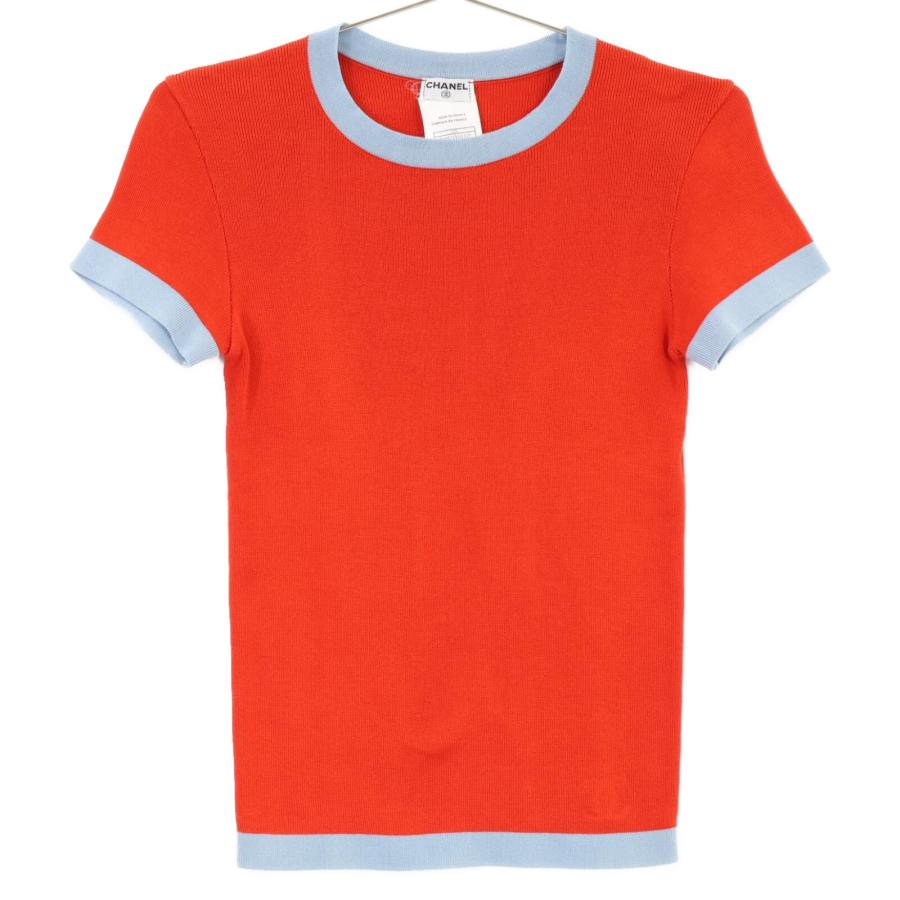 CHANEL シャネル P19521V01125 半袖 ニットTシャツ トップス 38 レッド 