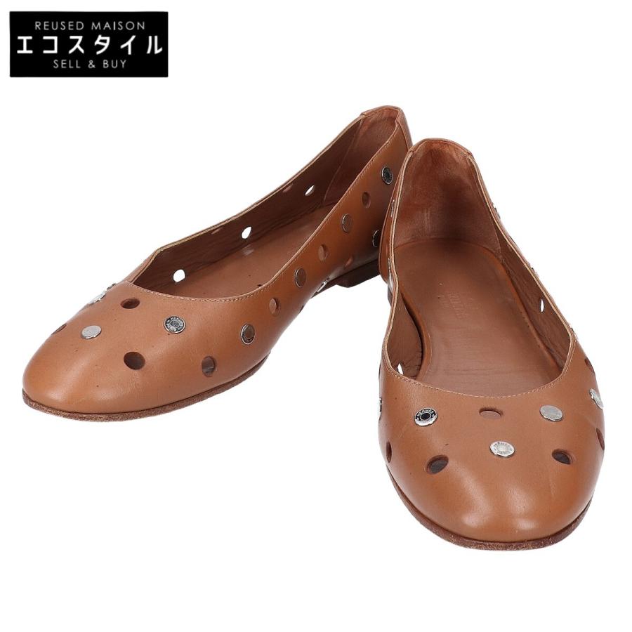 HERMES ブラウン ポインテッドトゥ ローファー 35