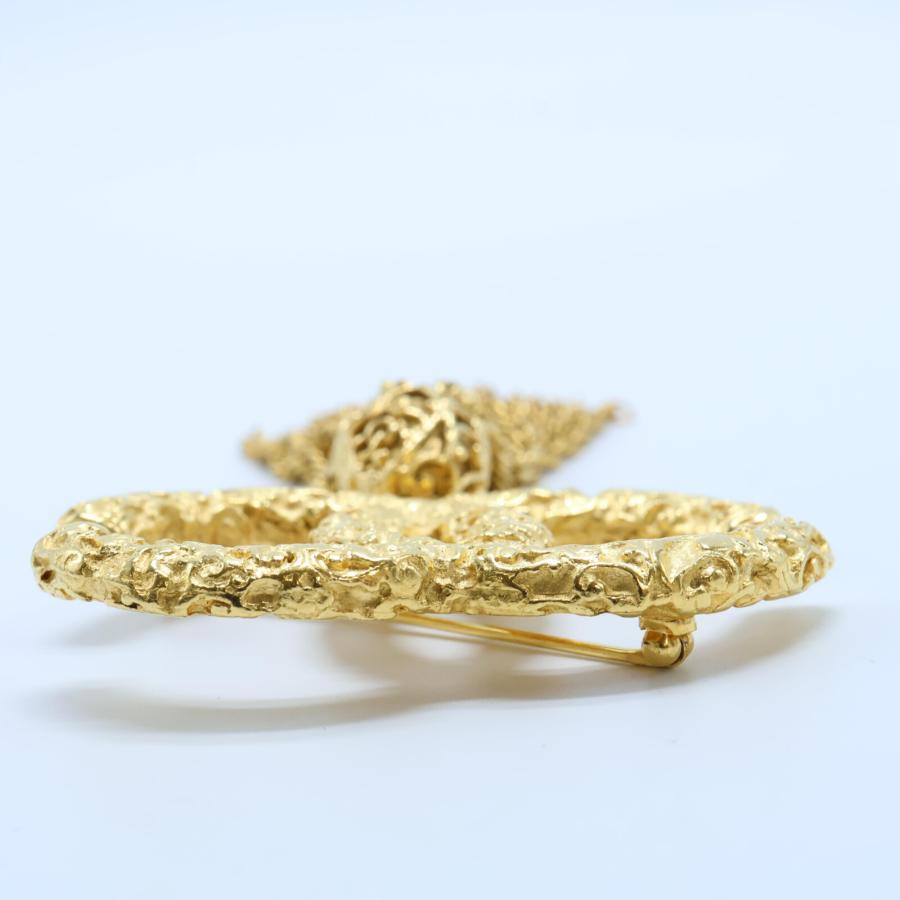 CHANEL 美品 シャネル 93A 溶岩 ココマーク ラージ タッセル ブローチ  