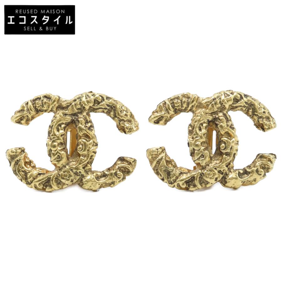 CHANEL 美品 シャネル 93A 溶岩 ココマーク イヤリング ゴールド  