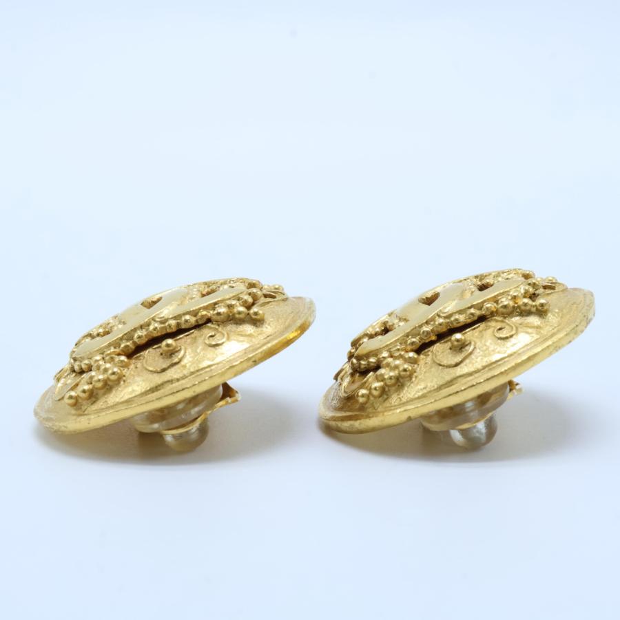 CHANEL 美品 シャネル 96A ココマーク ラウンド イヤリング ゴールド  