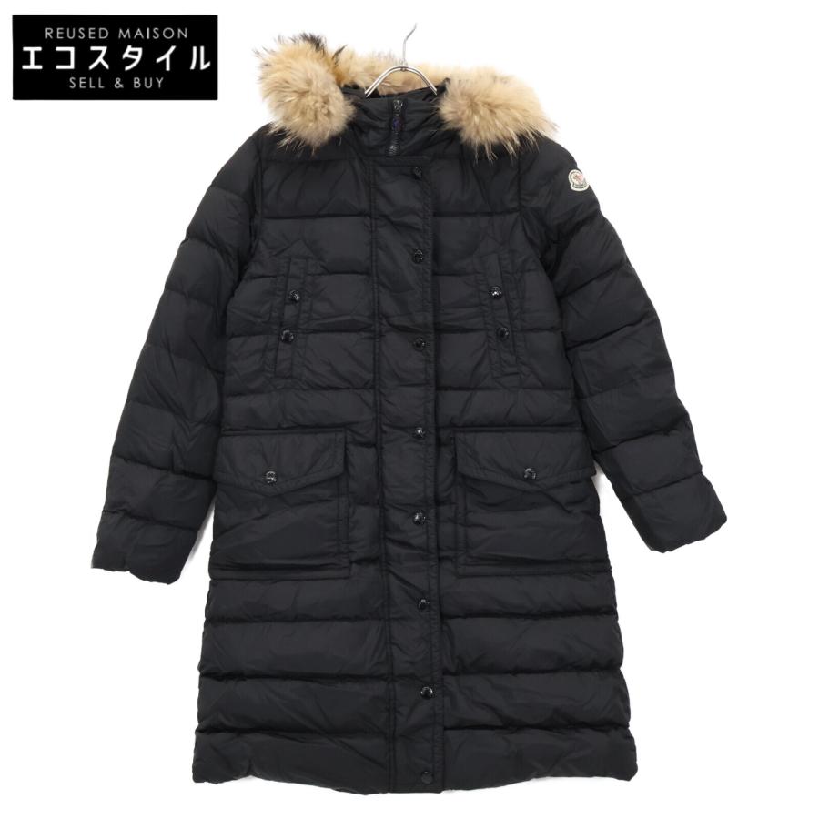 ブラック 節約 ダウンコート ファー付きモンクレール モンクレール