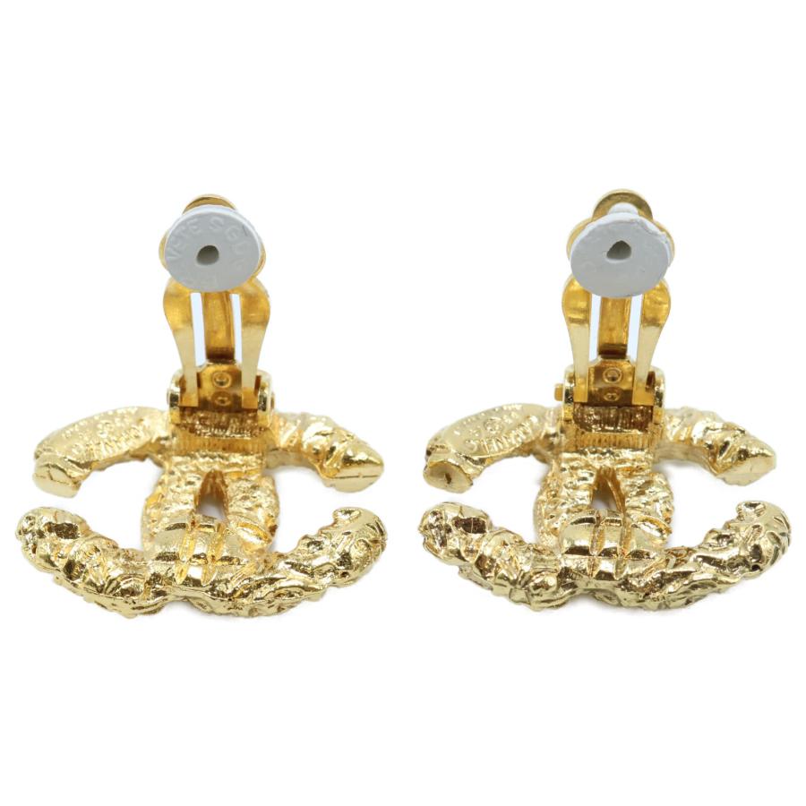 CHANEL 美品/ シャネル 93A ココマーク 溶岩 イヤリング ゴールド  