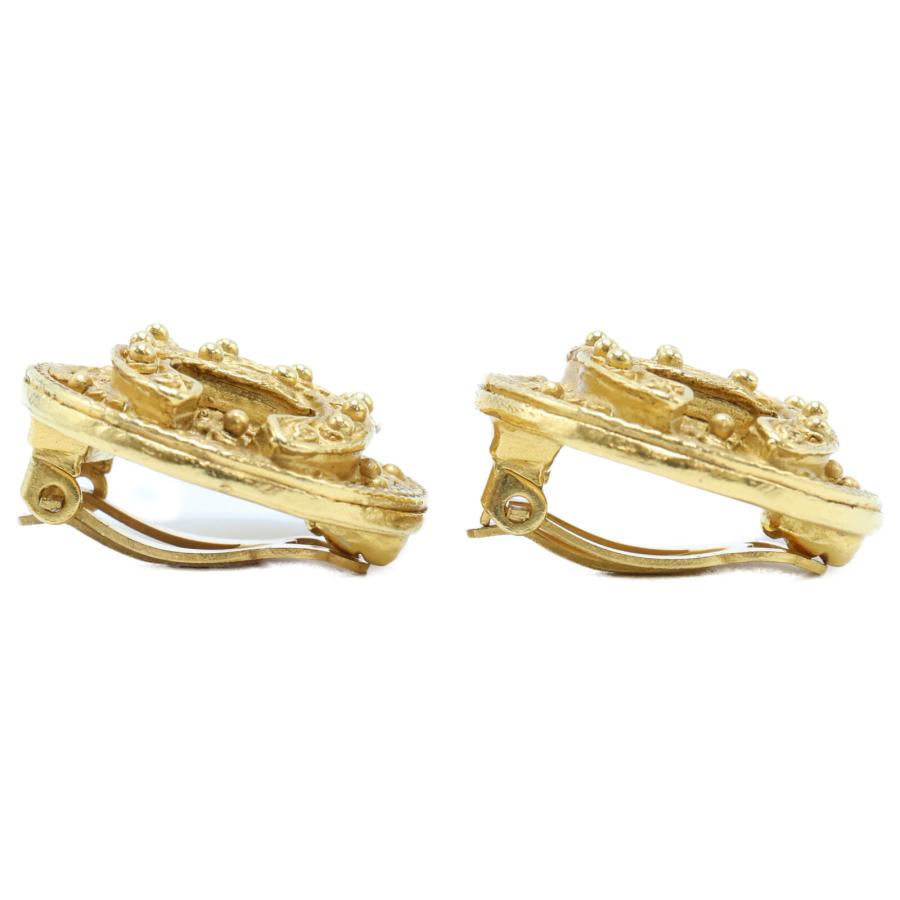 CHANEL 美品 シャネル 94A ココマーク リーフ ラウンド イヤリング  