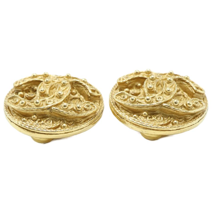 CHANEL 美品 シャネル 94A ココマーク リーフ ラウンド イヤリング  