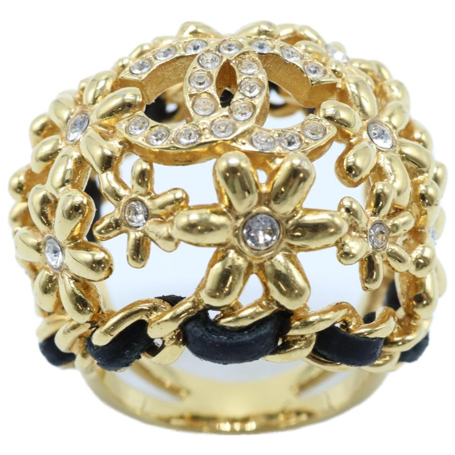 CHANEL シャネル ココマーク ラインストーン ドームリング ゴールド
