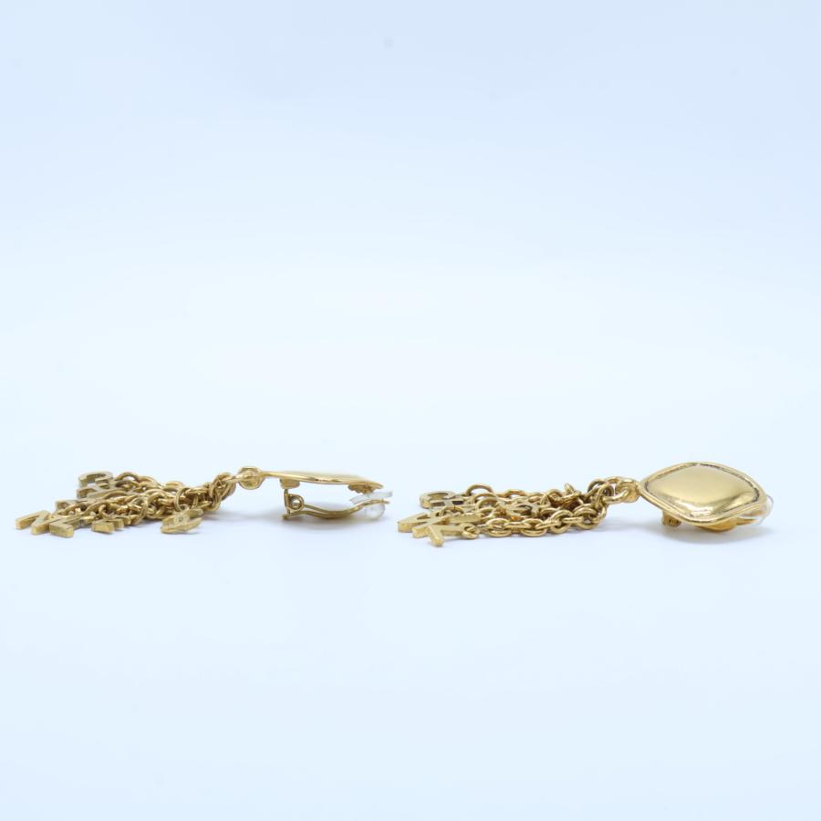 CHANEL シャネル 2371 ひし形 ロゴ チェーンフリンジ イヤリング  