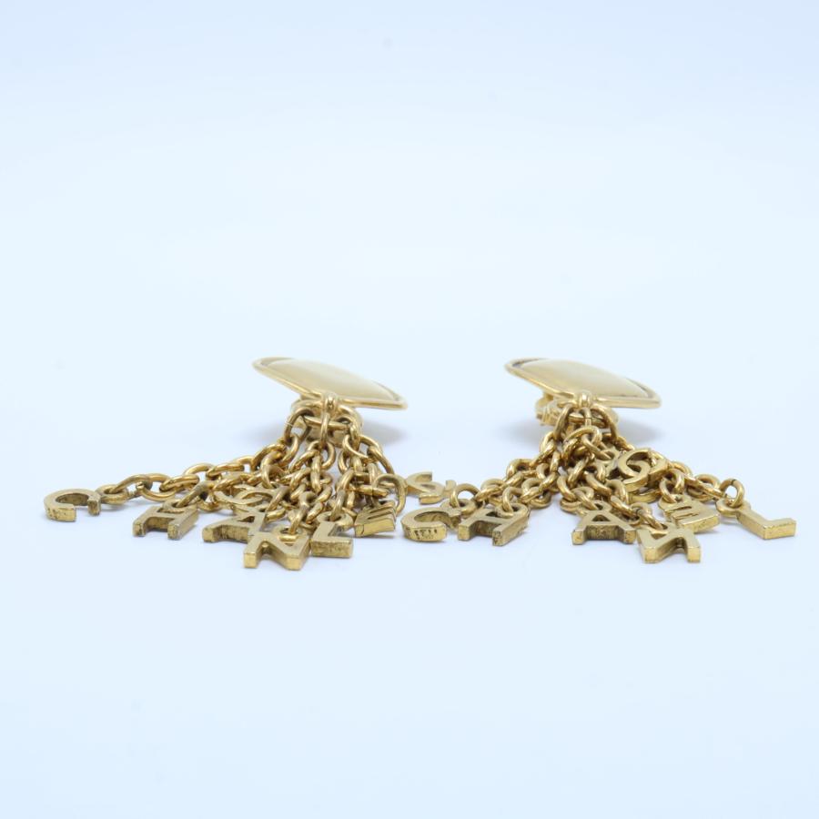 CHANEL シャネル 2371 ひし形 ロゴ チェーンフリンジ イヤリング  