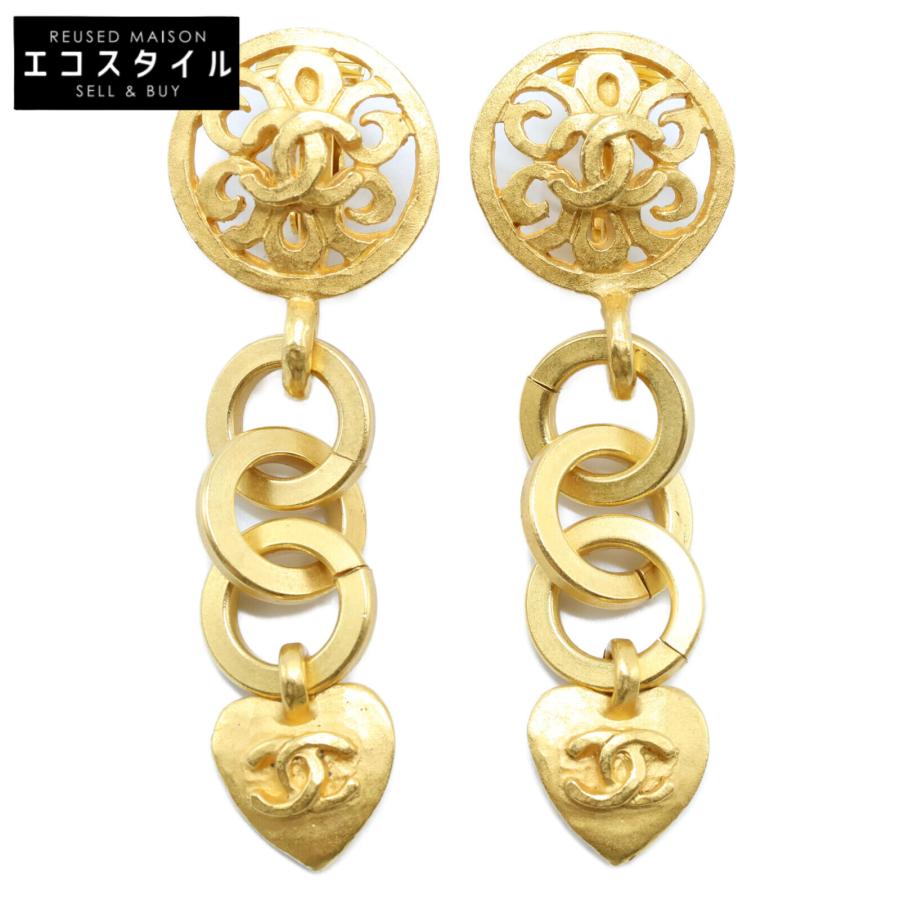CHANEL シャネル 美品 95P ココマーク スイング ハート イヤリング  