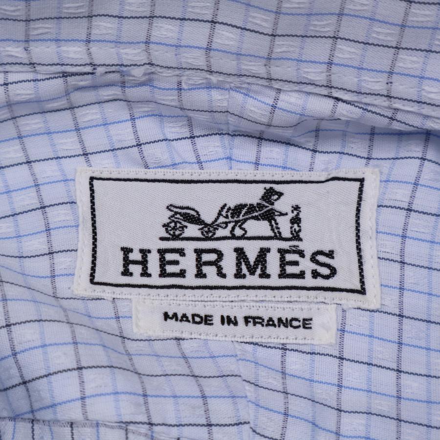 HERMES エルメス ブルー H柄 長袖シャツ セリエボタン 43 トップス