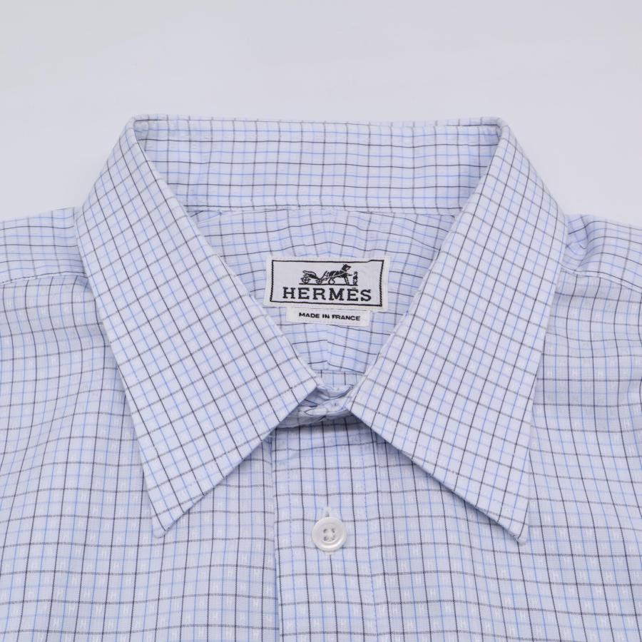 HERMES エルメス ブルー H柄 長袖シャツ セリエボタン 43 トップス