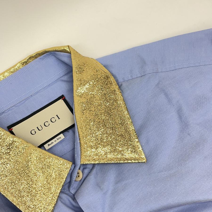 GUCCI（グッチ） ゴールド×ブルー シャツ ライトブルー トップス