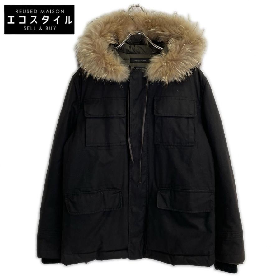 MARC JACOBS マーク ジェイコブス ブラック ファー付き オイルド ダウンジャケット MARC JACOBS マーク ジェイコブス ブラック ファー付き オイルド