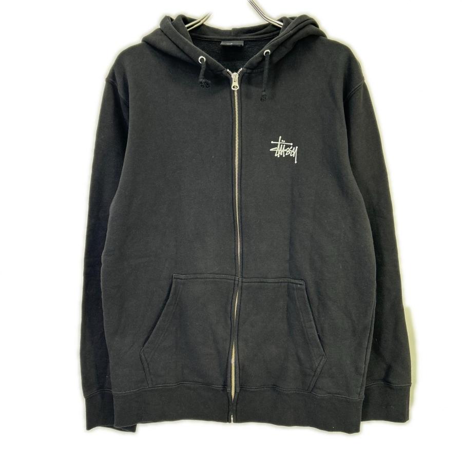 Stussy 黒 ジップアップシャツ L STUSSY（ステューシー） ブラック ロゴ ジップアップフーディ