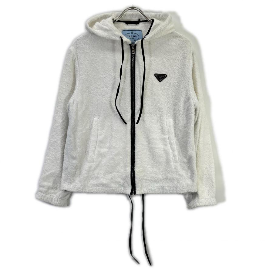 プラダ PRADA ノースリーブ パーカー フーディー 三角ロゴ ホワイト PRADA（プラダ） トライアングルロゴ 21年 コットン パーカー 38