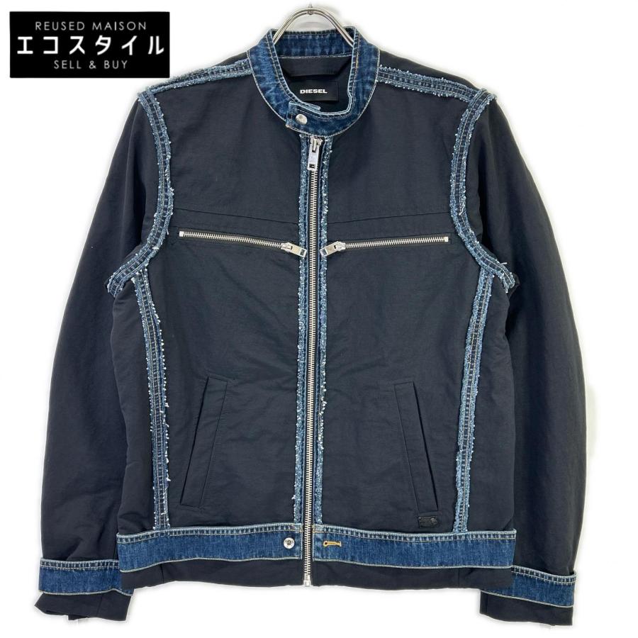 DIESELディーゼル シングルライダース デニムジャケット ITALY製 XL DIESEL（ディーゼル） デニム ライダースジャケット ブラック