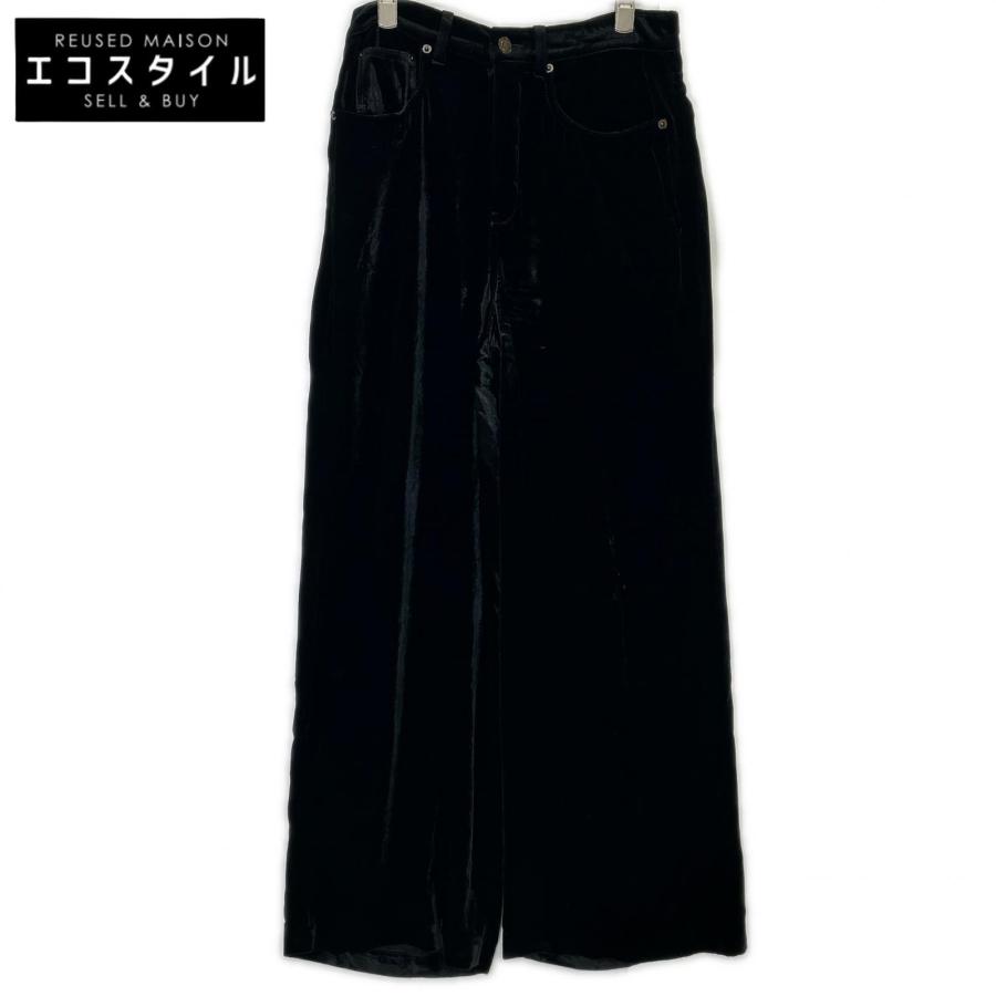 SAINT LAURENT PARIS ワイドスラックス ブラック SAINT LAURENT PARIS サンローランパリ 22AW ベルベット ワイドパンツ