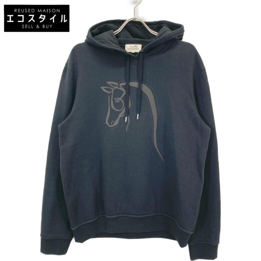 HERMES エルメス シュバルホースレザーパッチスウェットパーカー