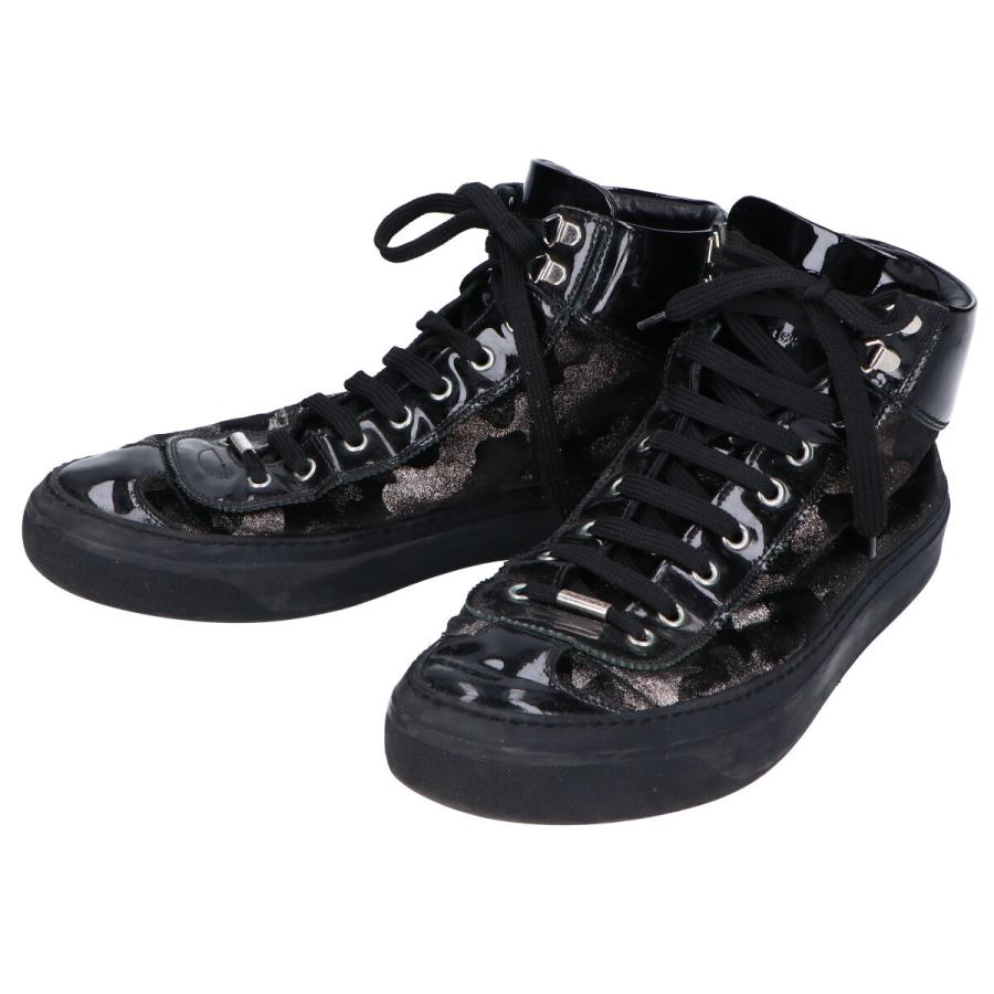 JIMMY CHOO ジミーチュウ パテントレザー/カモフラ柄グリッターベロア 