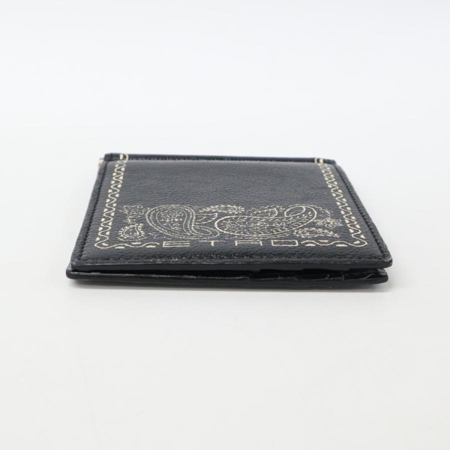 極美品　エトロ　マネークリップ　ペイズリー柄　幾何学模様　シボ革　レザー　黒 ETRO（エトロ） レザー ペイズリー マネークリップ 二つ折り財布
