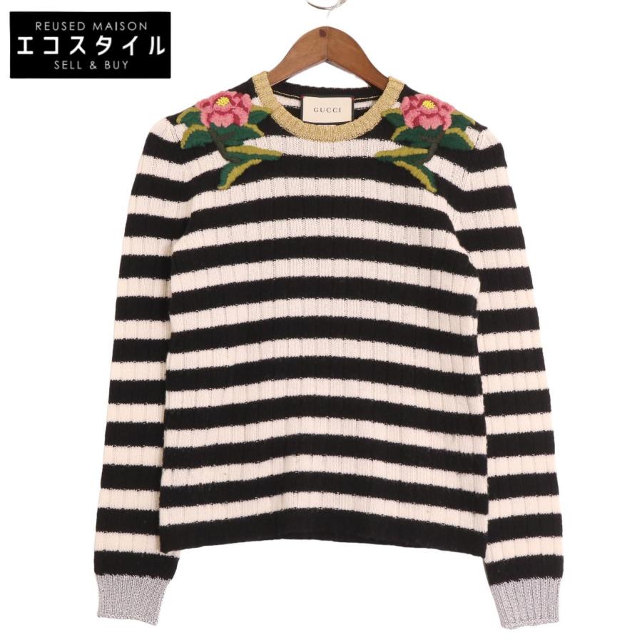 GUCCI グッチ 434158 ブラック×ホワイト カシミヤ×ウール ボーダー 
