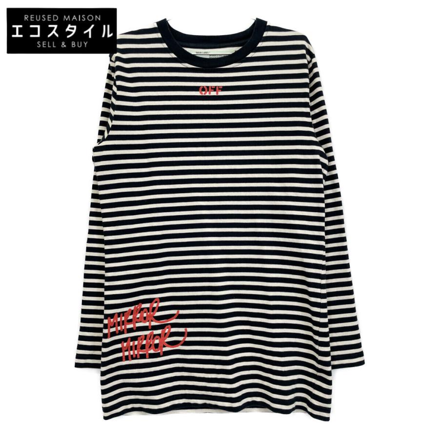 OFF-WHITE オフホワイト ボーダー 長袖カットソー ホワイト×ネイビー