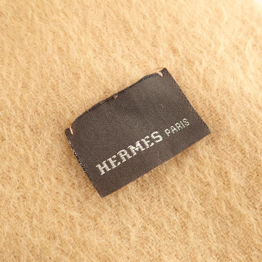エルメス カシミヤ×セーブル リブ マフラー ベージュ Hロゴ イタリア製