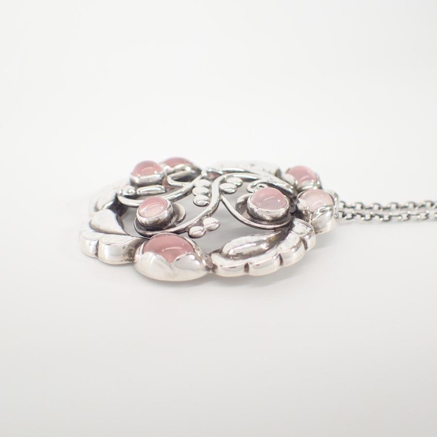 美品/ JENSEN ジョージジェンセン 159 925 ムーンライトブロッサム ローズクォーツ ネックレス シルバー