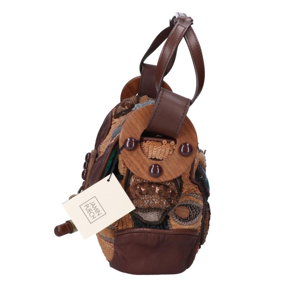 ジャマンピュエッシュ 【美品】スパンコール レザーパッチワーク ウッド セミ 美品 JAMIN PUECH ジャマンピュエッシュ スパンコール レザーパッチ