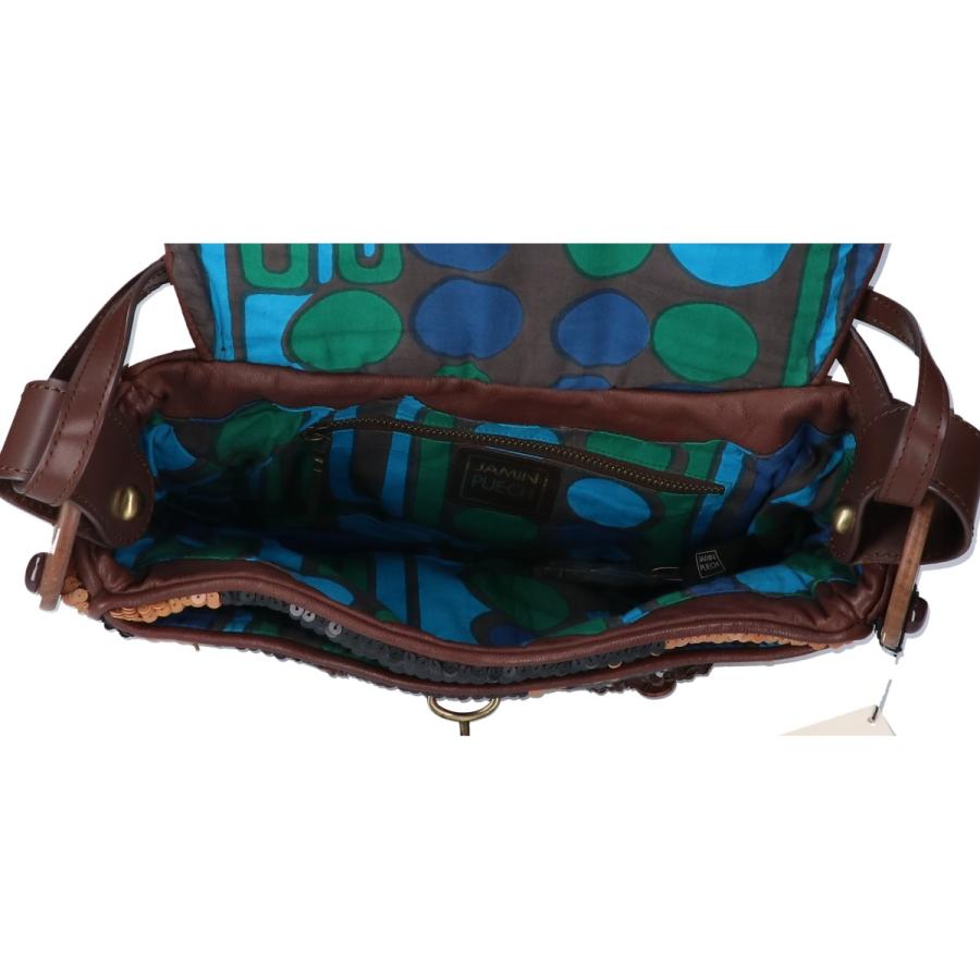 ジャマンピュエッシュ 【美品】スパンコール レザーパッチワーク ウッド セミ 美品 JAMIN PUECH ジャマンピュエッシュ スパンコール レザーパッチ
