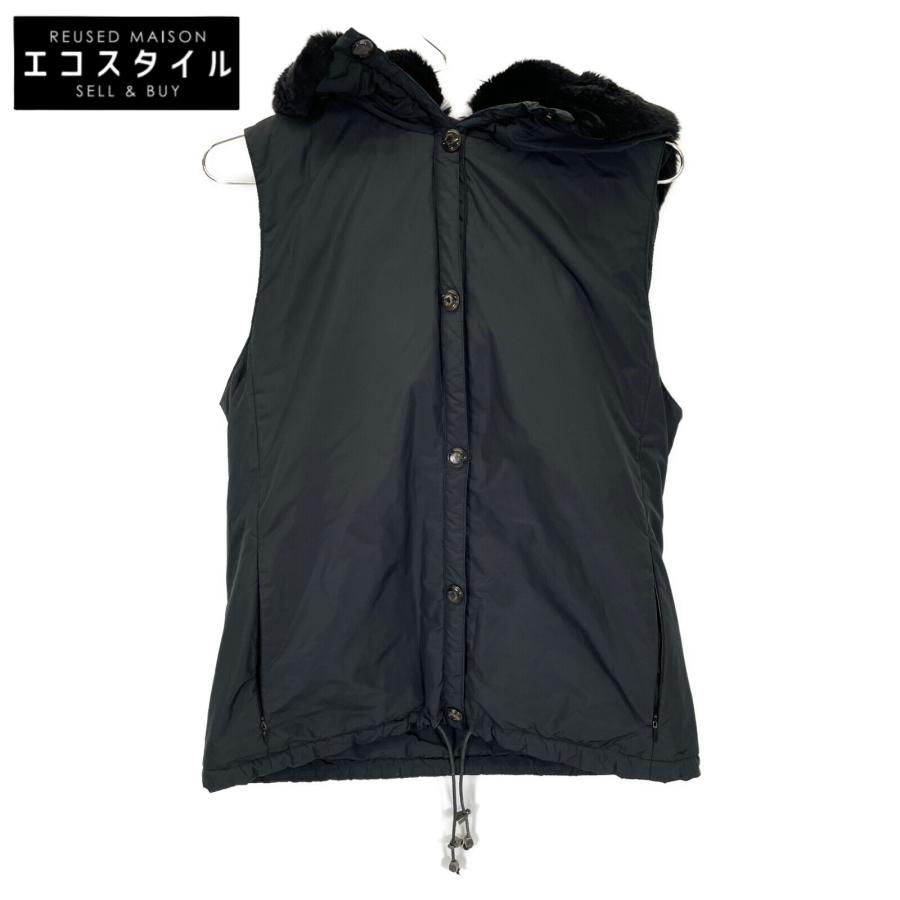 マックスマーラ 【レインウェア】ブラック ファーフード ナイロンベスト 38 Max Mara マックスマーラ 【レインウェア】ブラック ファーフード