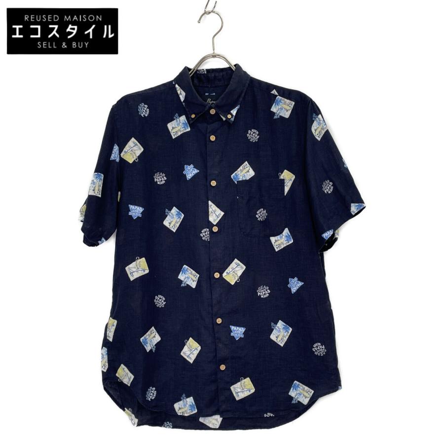 PAPAS パパス D041BFBP016 総柄 半袖 リネンシャツ トップス M 