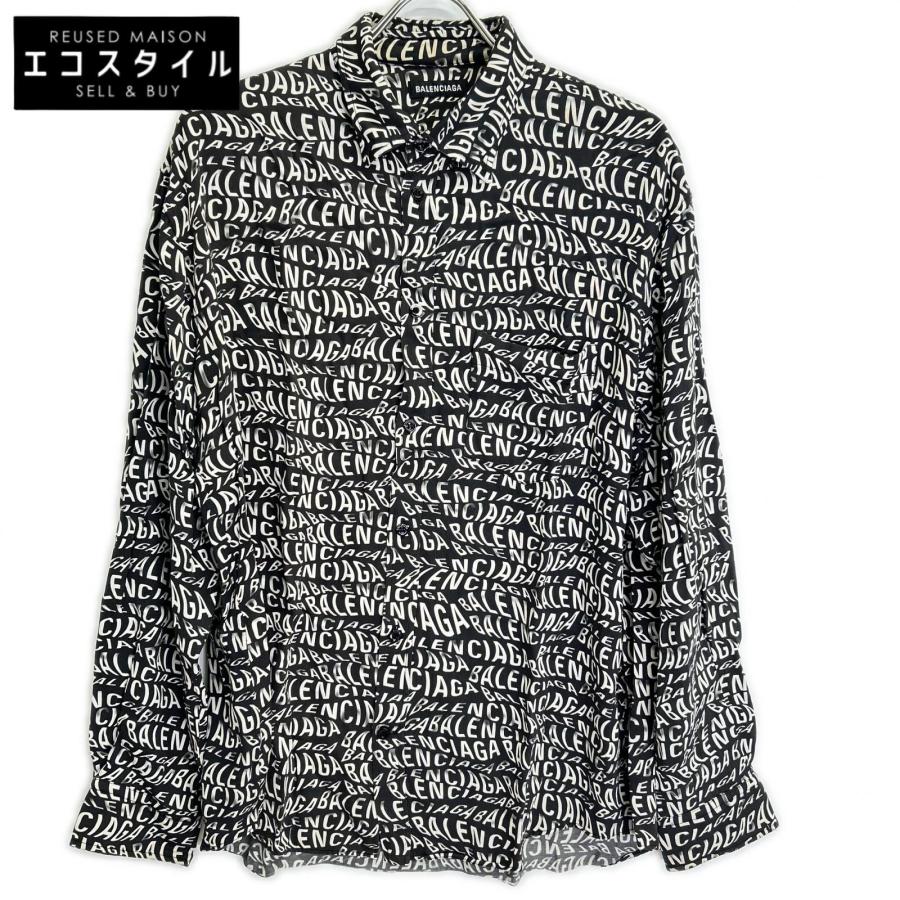 n*u様 BALENCIAGA ロゴ総柄シャツ ブラック BALENCIAGA（バレンシアガ） 508467 ブラック 総柄ロゴ 長袖シャツ