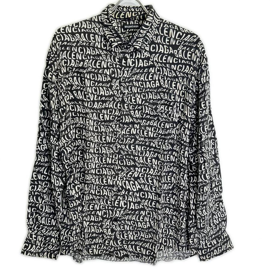 BALENCIAGA（バレンシアガ） 508467 ブラック 総柄ロゴ 長袖シャツ 