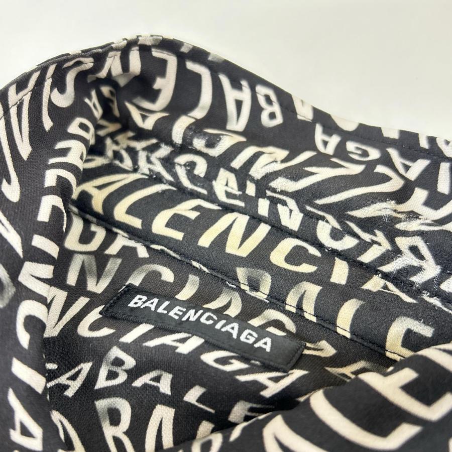 BALENCIAGA（バレンシアガ） 508467 ブラック 総柄ロゴ 長袖シャツ
