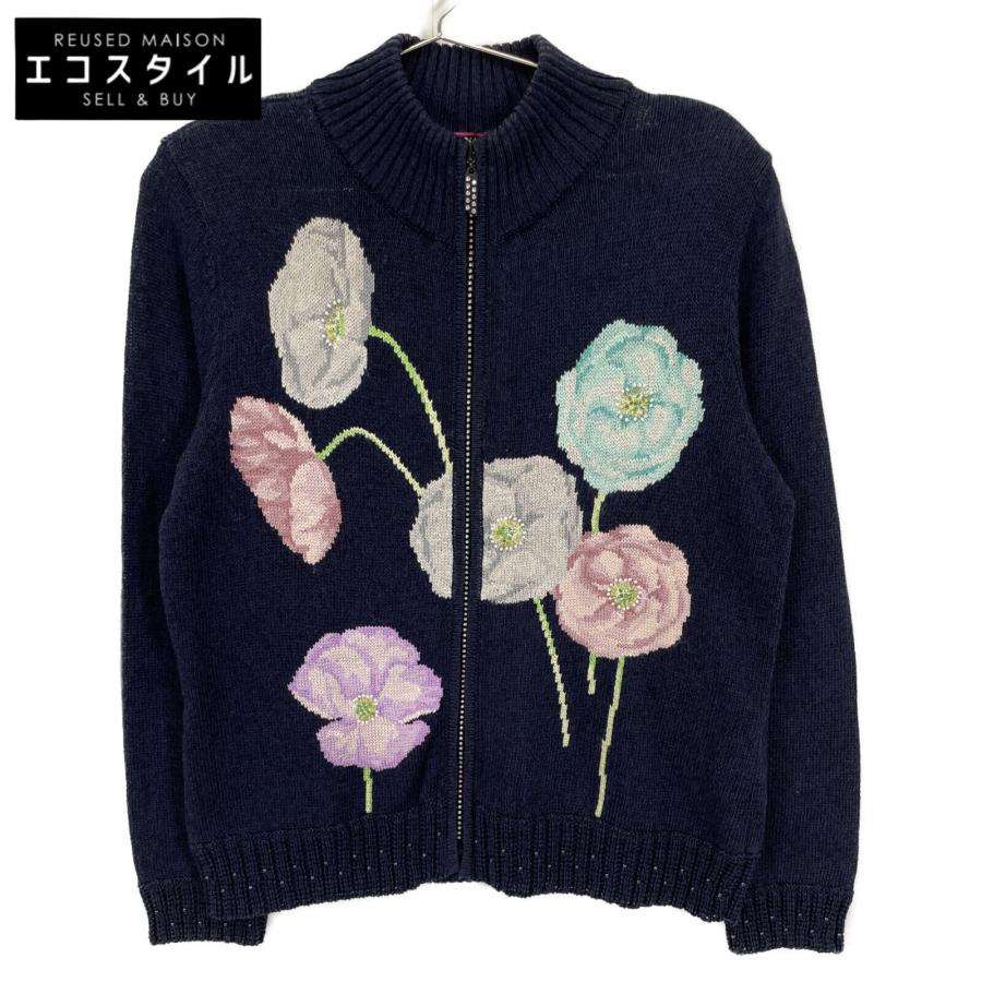 LEONARD レオナール 0397453 ネイビー シルクxコットン ビジュー付き 