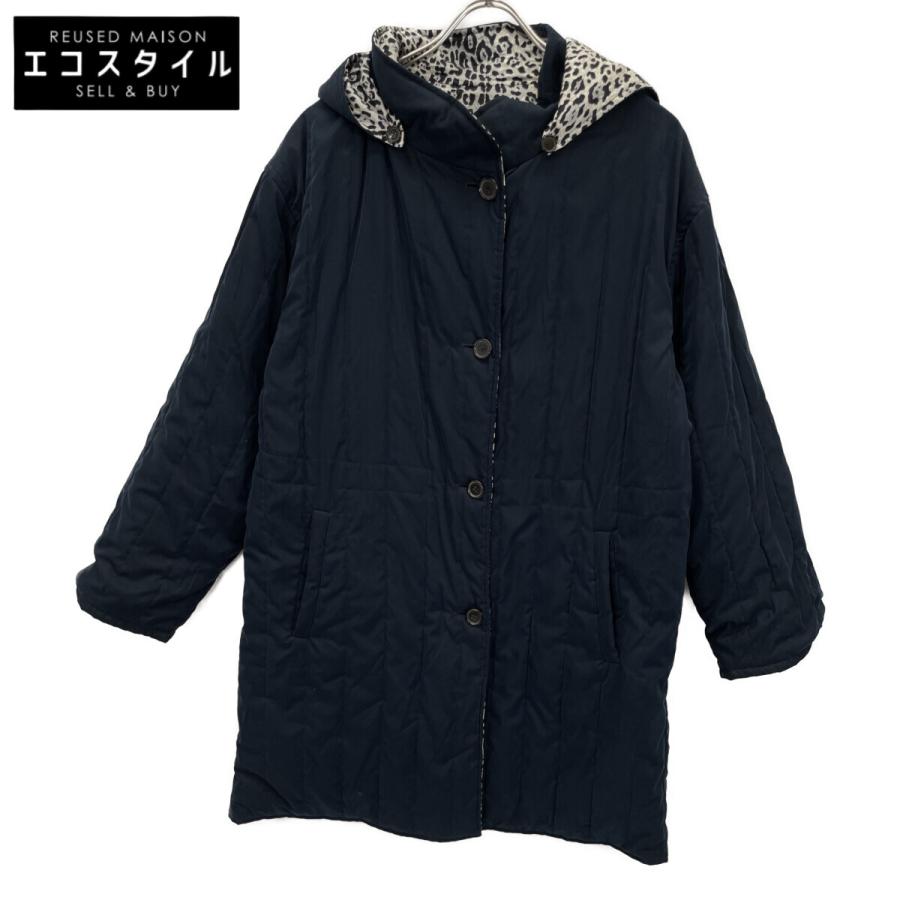 HERNO（ヘルノ） 233113 ネイビー×ホワイトレオパ フーディー中綿 