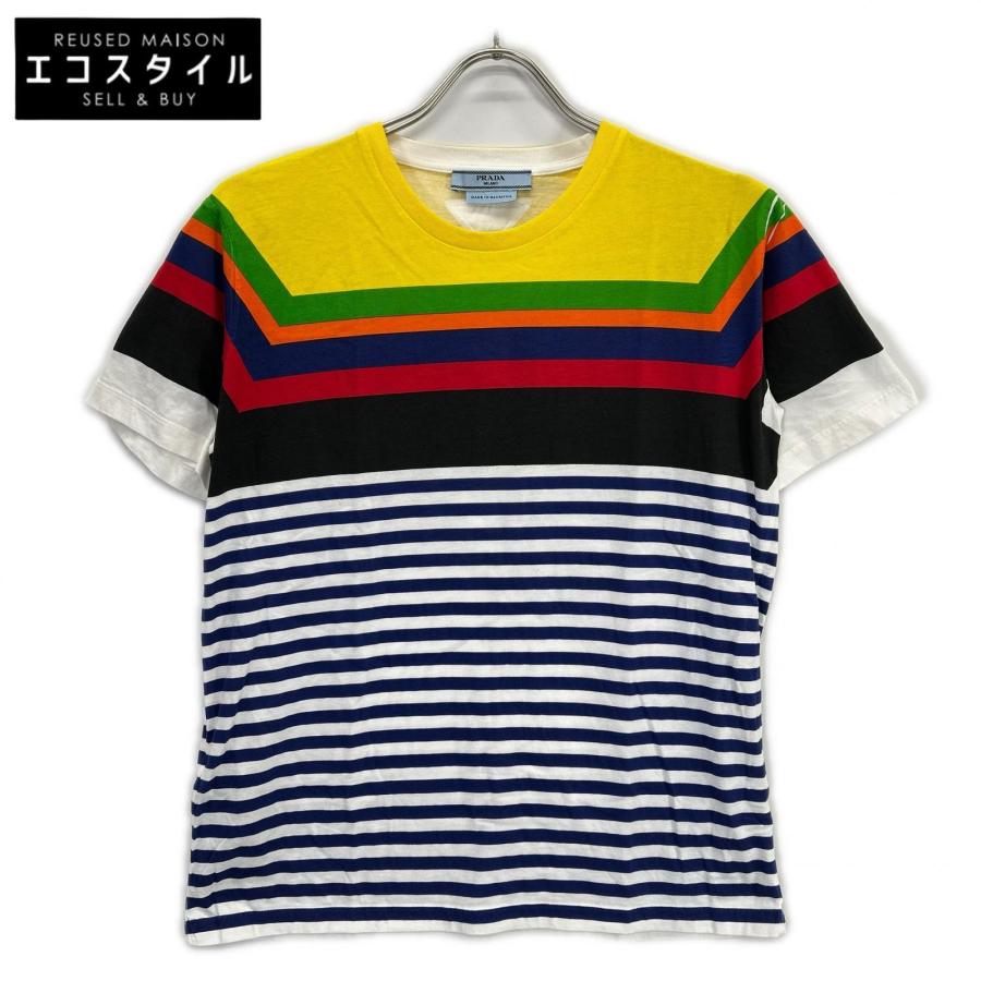 PRADA（プラダ） マルチカラー コットン ボーダー Tシャツ L メンズ 