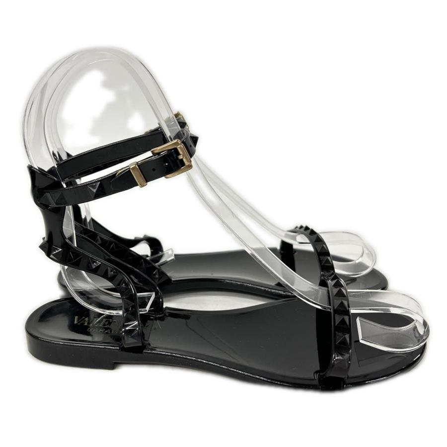 美品 Valentino Garavani ヴァレンティノガラヴァーニ GWS00549 APVP01 ロックスタッズ ストラップ フラット サンダル 35 レディース