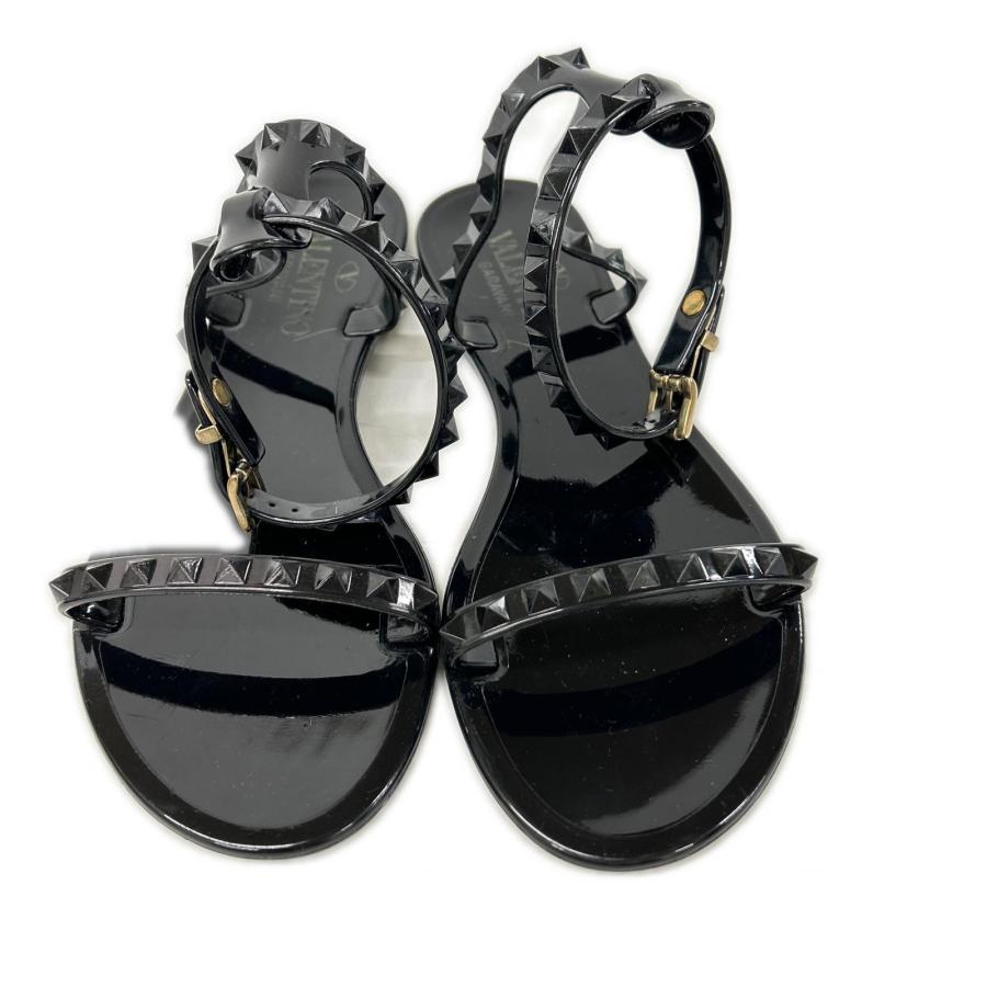 美品 Valentino Garavani ヴァレンティノガラヴァーニ GWS00549 APVP01 ロックスタッズ ストラップ フラット サンダル 35 レディース