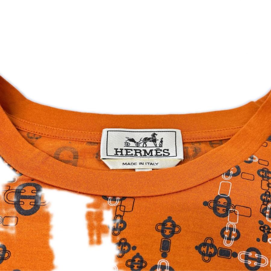 HERMES エルメス オレンジ シェーヌダンクル柄 コットン Tシャツ XL