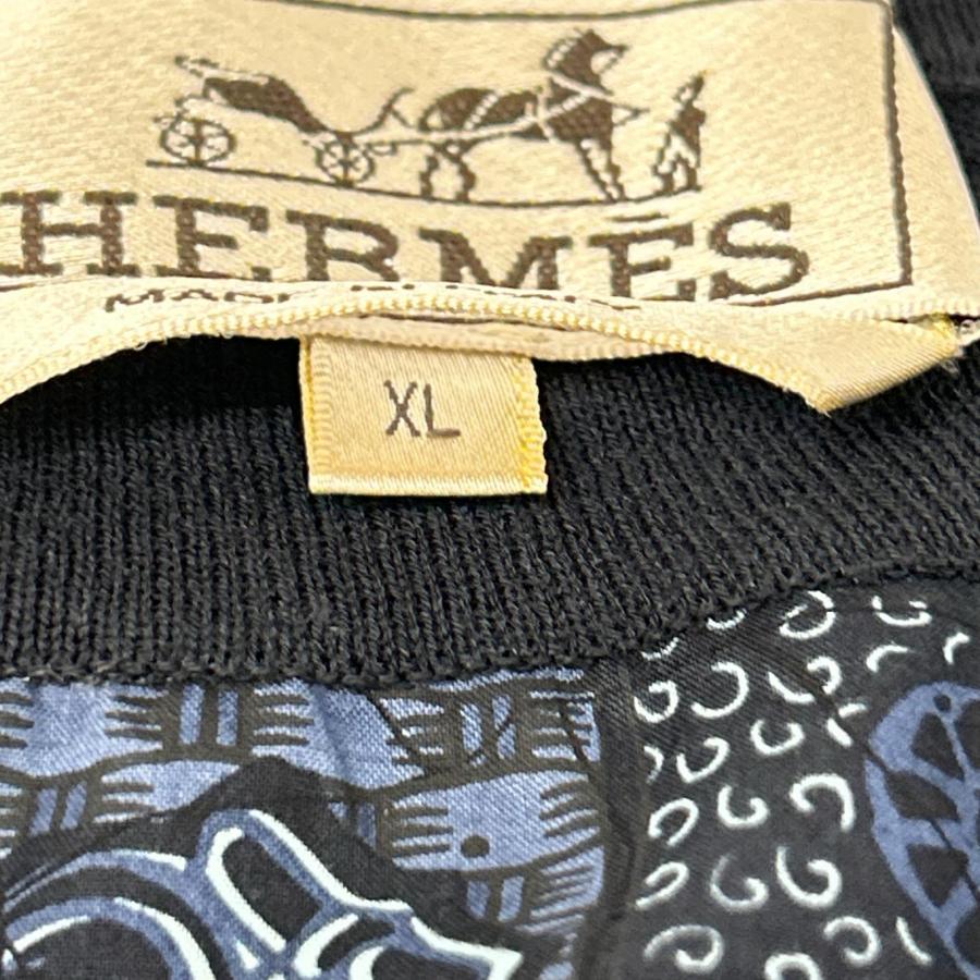 HERMES エルメス ネイビー 総柄 ニットコットンジップ トップス XL