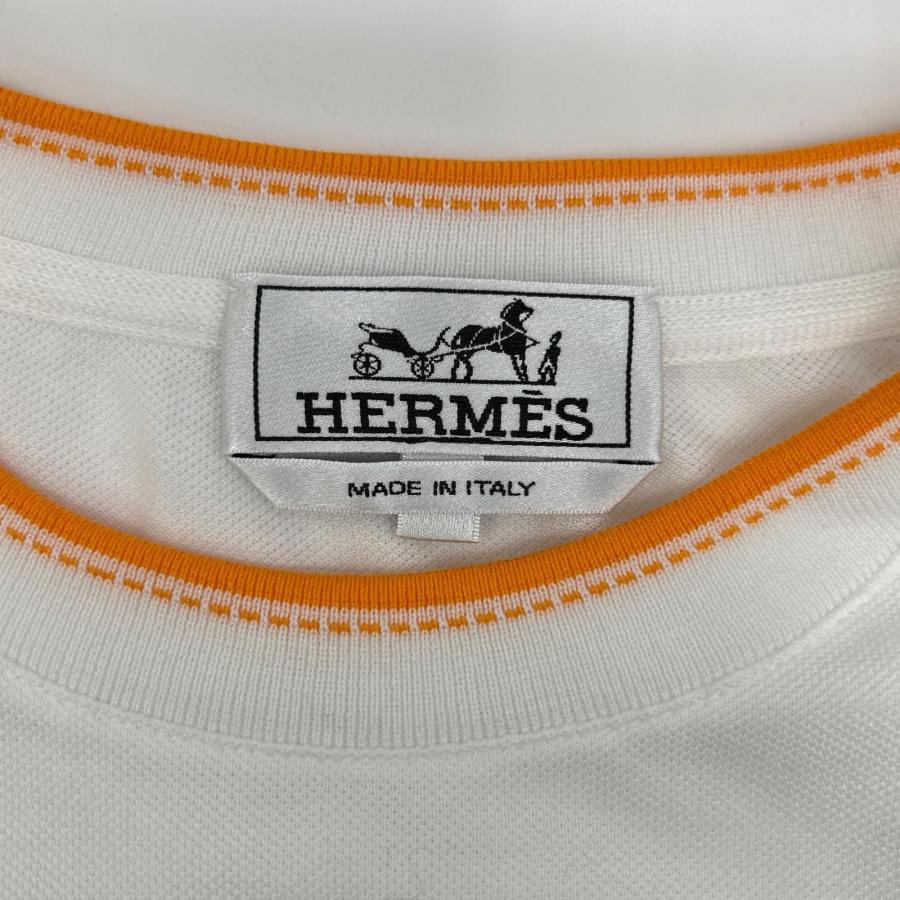HERMES（エルメス） ホワイト 鹿の子Tシャツ Hロゴ刺繍 ホワイト XL