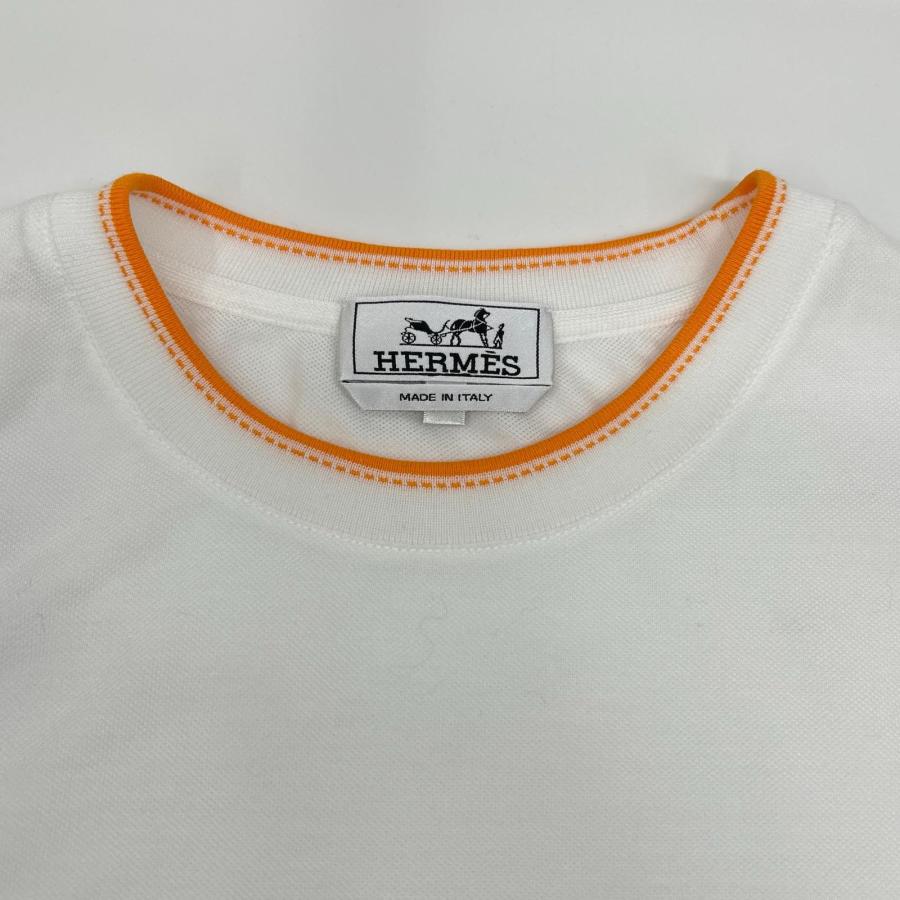 HERMES（エルメス） ホワイト 鹿の子Tシャツ Hロゴ刺繍 ホワイト XL