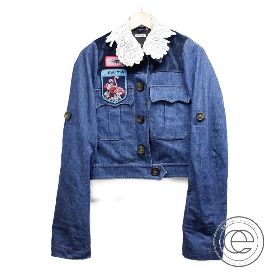 即納最大半額 Miumiu ミュウミュウ Gwb024 レース付襟 ビーズワッペン付 デニムジャケット 36 ブルー レディース 保存版 Www Thedailyspud Com