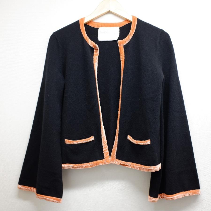 MYLAN マイラン カシミヤ混 ベルスリーブ ベロアパイピング ノーカラー  